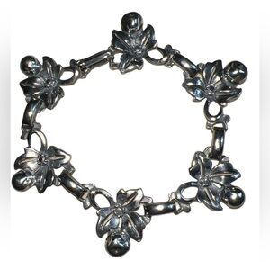Vintage Francisco Rebajes NYC  Floral Modernist Silver Plated Link Bracelet 7"